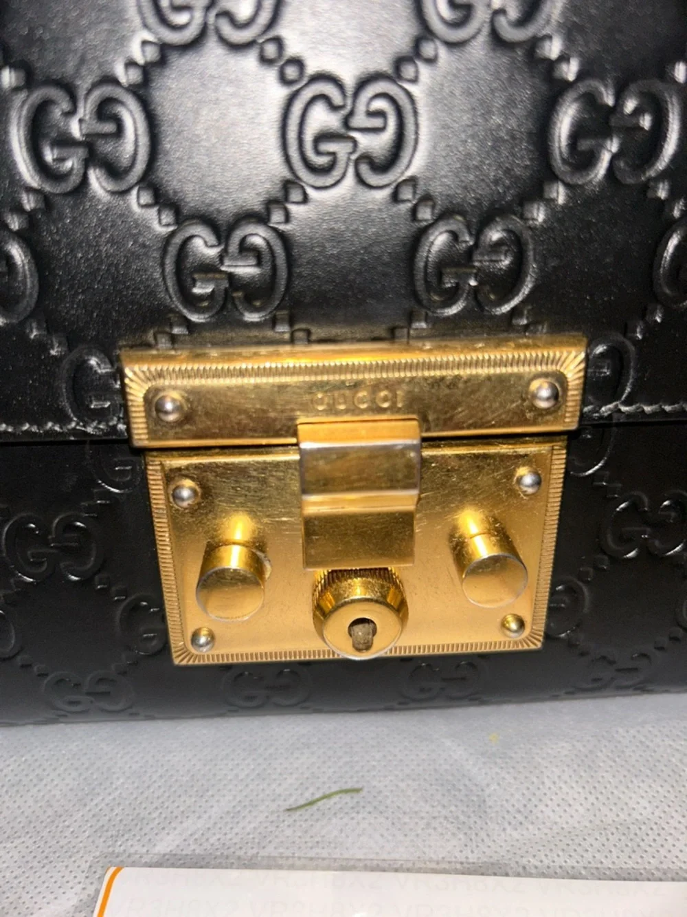 Gucci Black Embossed GG Leather Crossbody with Gold Lock - Picture 3 of 12